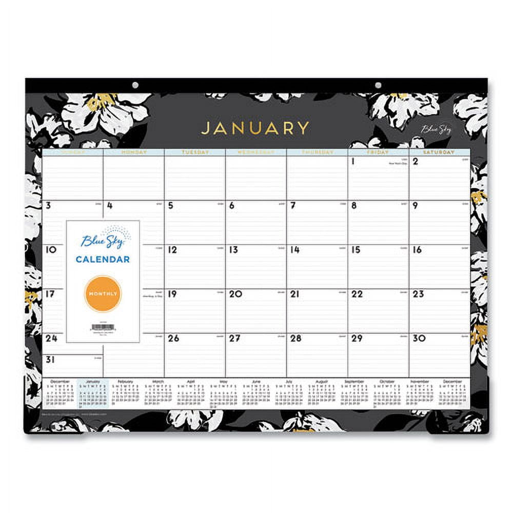 Baccara Dark Desk Pad, Floral Artwork, 22 x 17, White/Black/Gold Sheets, Black Binding, 12-Month (Jan to Dec): 2026 | Bundle of 10