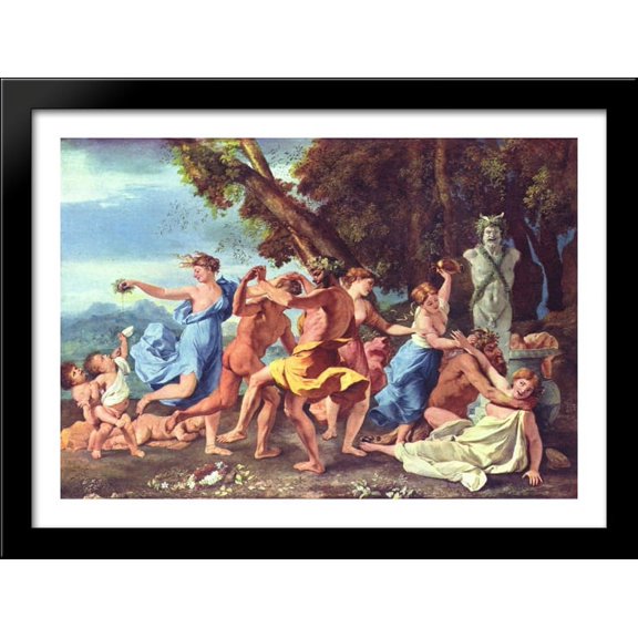 Bacchanal before a Statue of Pan 38x28 Large Black Wood Framed Print Art by Nicolas Poussin