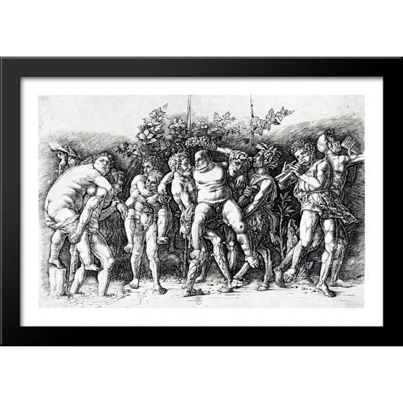 Bacchanal in Silene 40x28 Large Black Wood Framed Print Art by Andrea Mantegna
