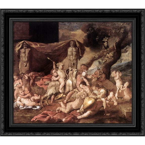 Bacchanal of Putti 22x20 Black Ornate Wood Framed Canvas Art by Poussin, Nicolas