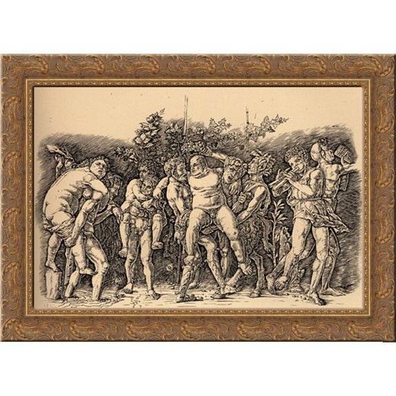 Bacchanal with Silenus 24x19 Gold Ornate Wood Framed Canvas Art by Mantegna, Andrea