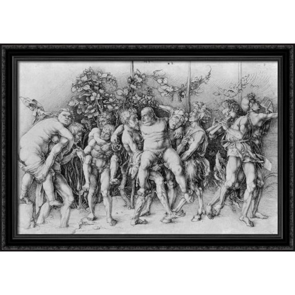 Bacchanal with Silenus 40x28 Large Black Ornate Wood Framed Canvas Art by Albrecht Durer