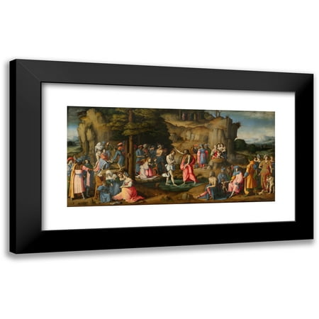 Bacchiacca 14x9 Black Modern Framed Museum Art Print Titled - The Baptism of Christ (1523)