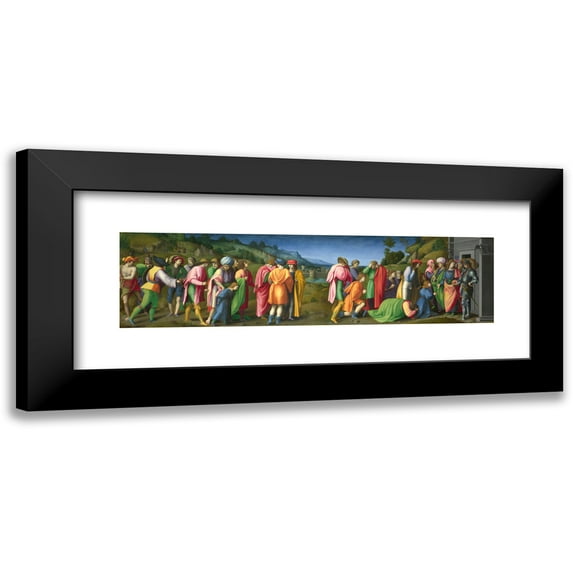 Bacchiacca 18x8 Black Modern Framed Museum Art Print Titled - Joseph Pardons His Brothers (circa 1515)
