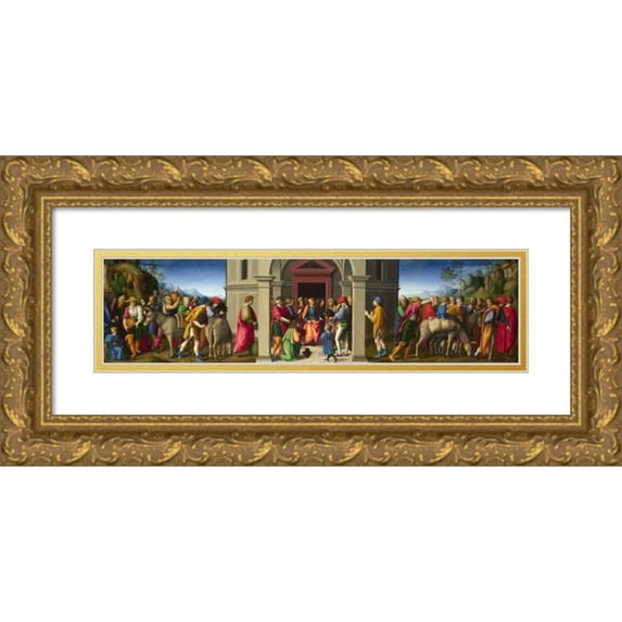 Bacchiacca 18x8 Gold Ornate Wood Frame and Double Matted Museum Art Print Titled - Joseph Receives His Brothers on Their Second Visit to Egypt (circa 1515)