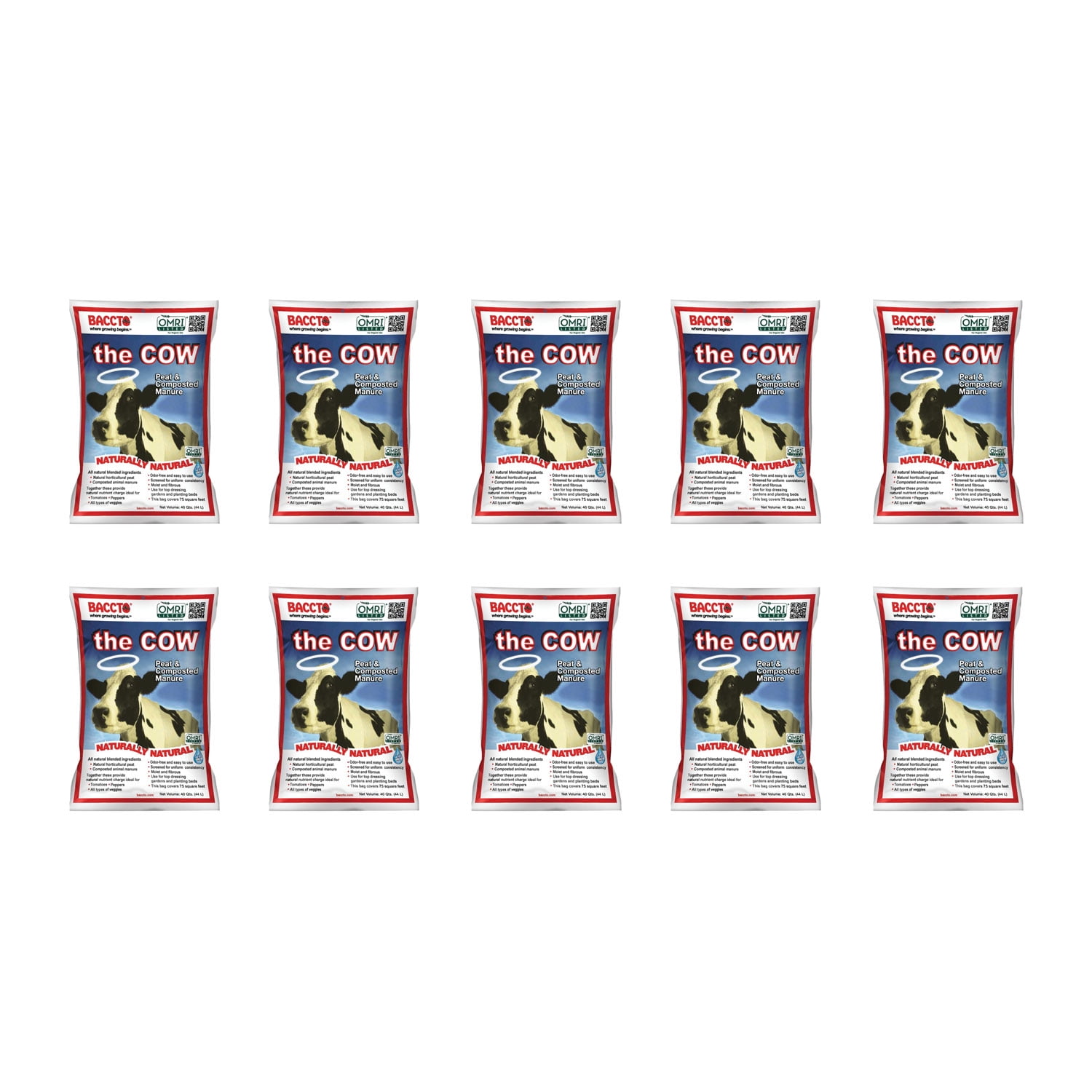Baccto Wholly Cow Horticulture Peat \u0026 Composted Manure, 40 Quarts (10 Pack)