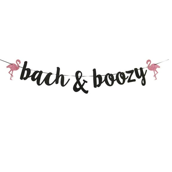 Bach & Boozy banner,Bachelorette Party Gold Gliter Paper Sign Decorations?Flamingo?.