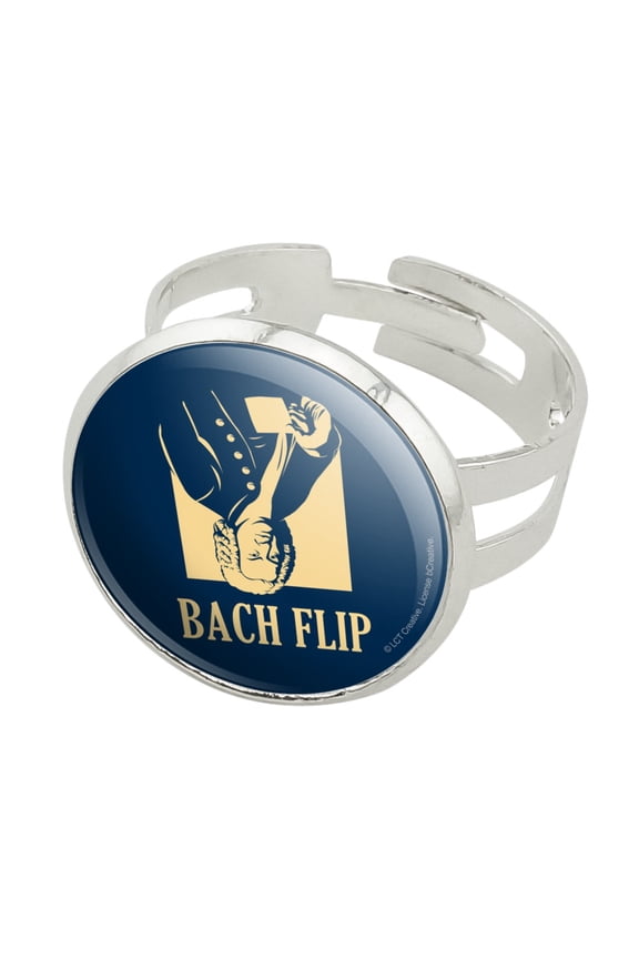 Bach Flip Back Johann Sebastian Classical Music Funny Humor Silver Plated Adjustable Novelty Ring