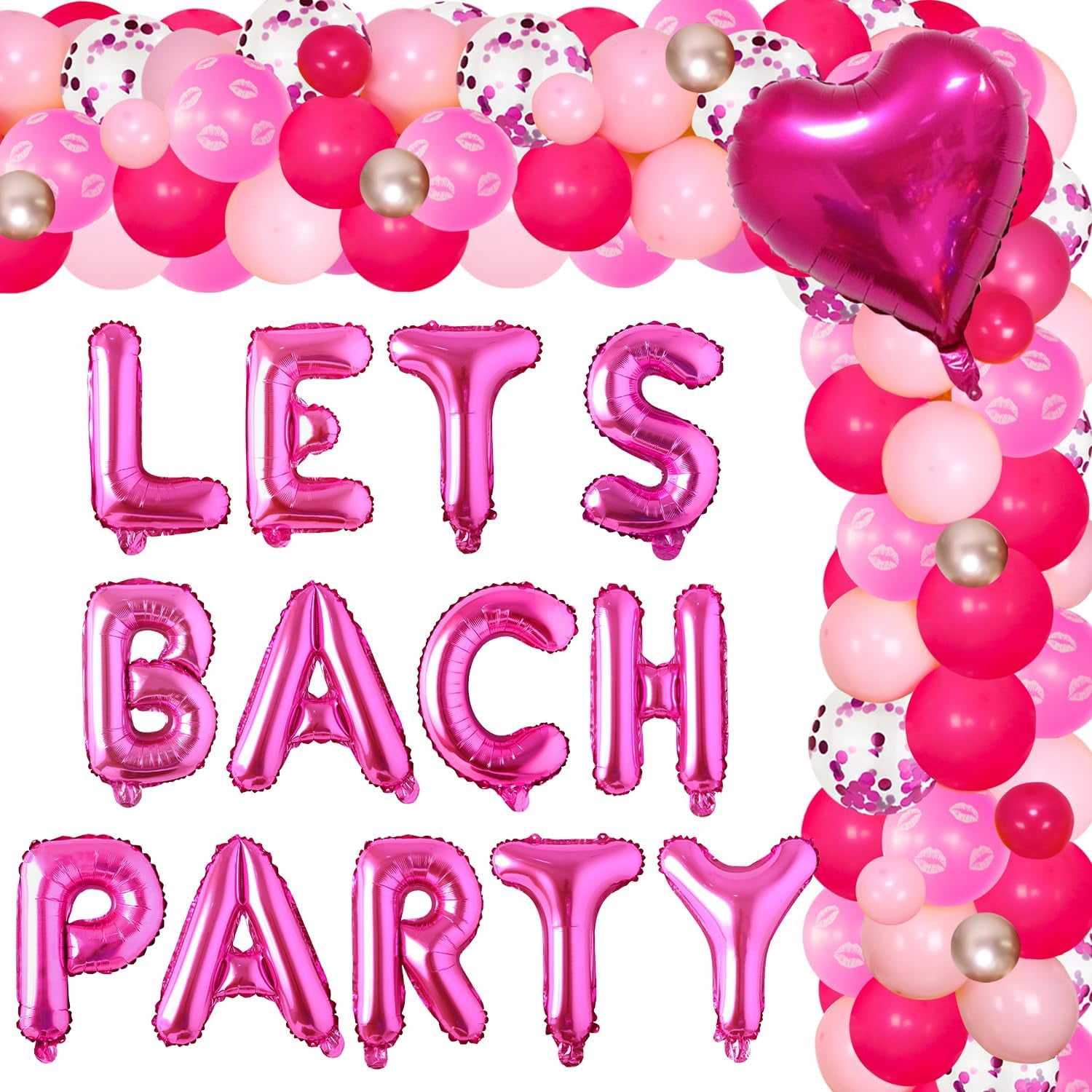 Let's Bach Party Bachelorette Decorations Rose Red Pink Girl Balloon Garland Arch Kit Let's Bach Party Pink Princess Bridal Shower Decortions for Women Bachelorette Party Bridal Shower