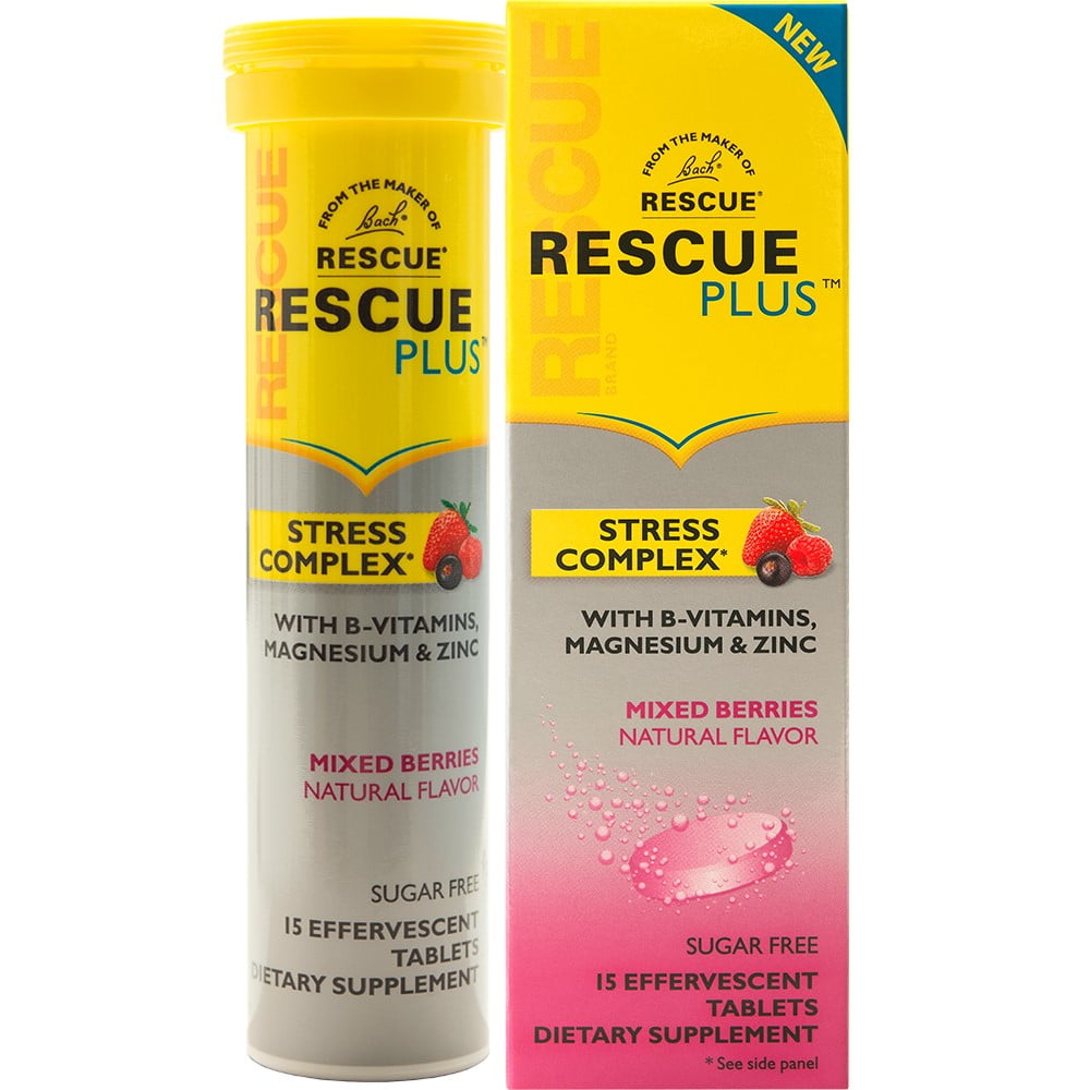 Bach Rescue Plus Stress Complex Effervescent Tablets, Mixed Berry, 15