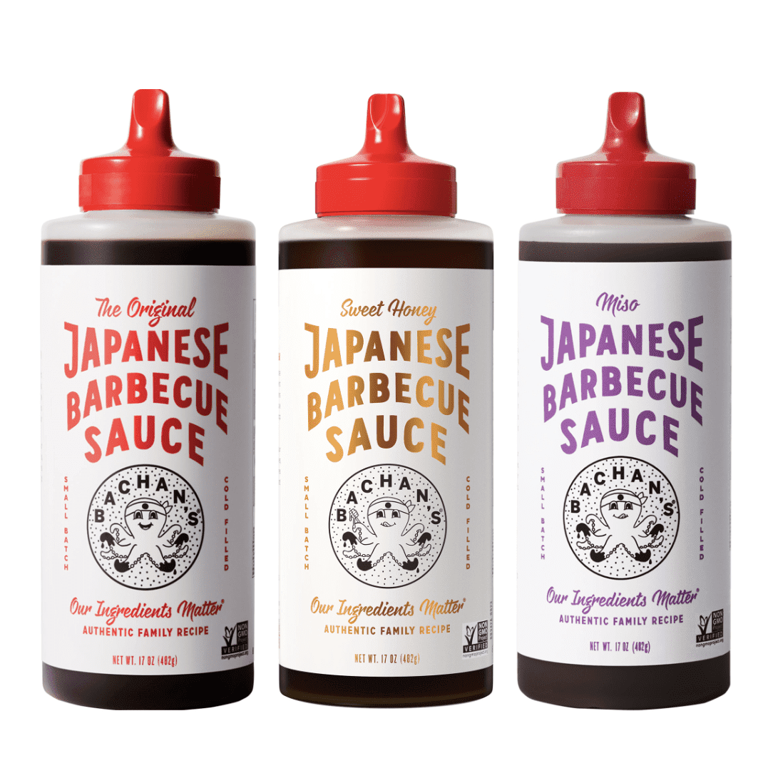 Bachan's Japanese Barbecue Sauce, 3 17 oz Bottles - 1 Original, 1 Sweet Honey, 1 Miso