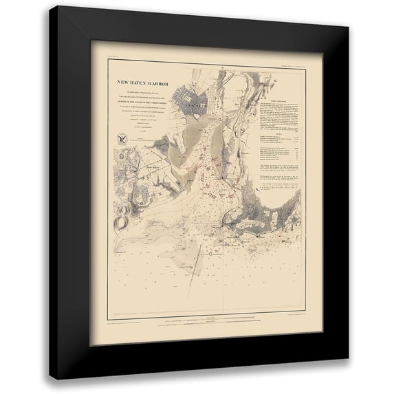 Bache 12x14 Black Modern Framed Museum Art Print Titled - New Haven Harbor - Bache 1846
