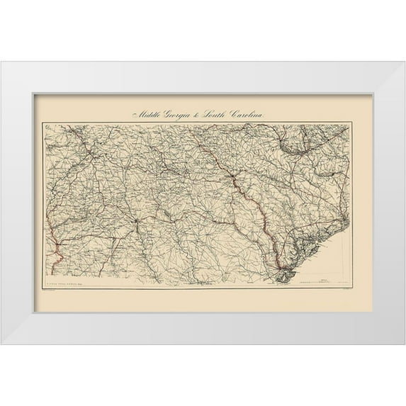 Bache 32x22 White Modern Wood Framed Museum Art Print Titled - Central Georgia South Carolina - Bache 1865