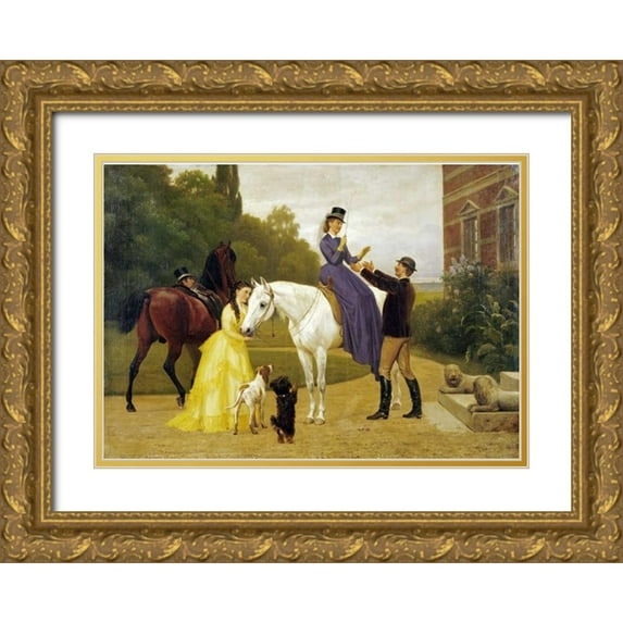 Bache, Otto 32x24 Gold Ornate Wood Framed with Double Matting Museum Art Print Titled - Home From Riding