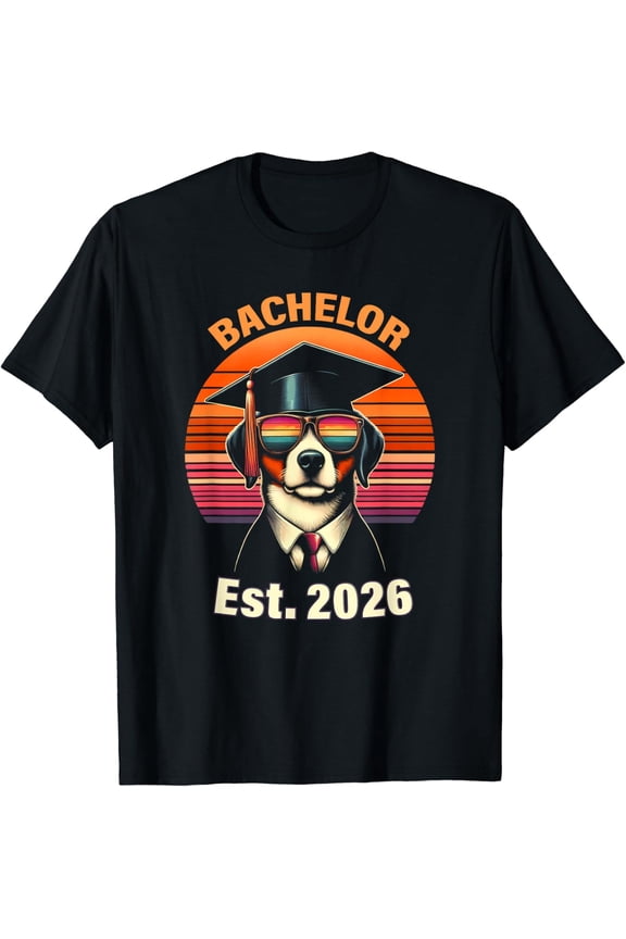 Bachelor 2026 Graduate College University Degree Uni Dog T-Shirt All Size S-5Xl