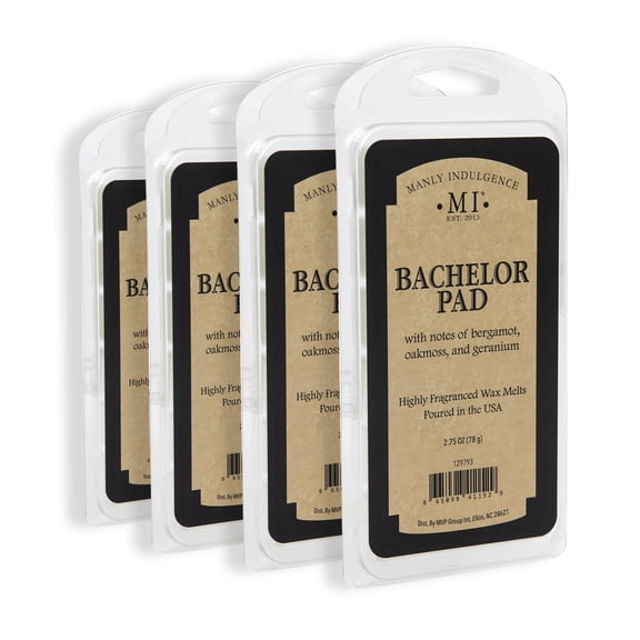 Bachelor Pad Scented Wax Melt, Manly Indulgence, 2.75oz, Woody & Earthy, 40h Burn, Pack of 4