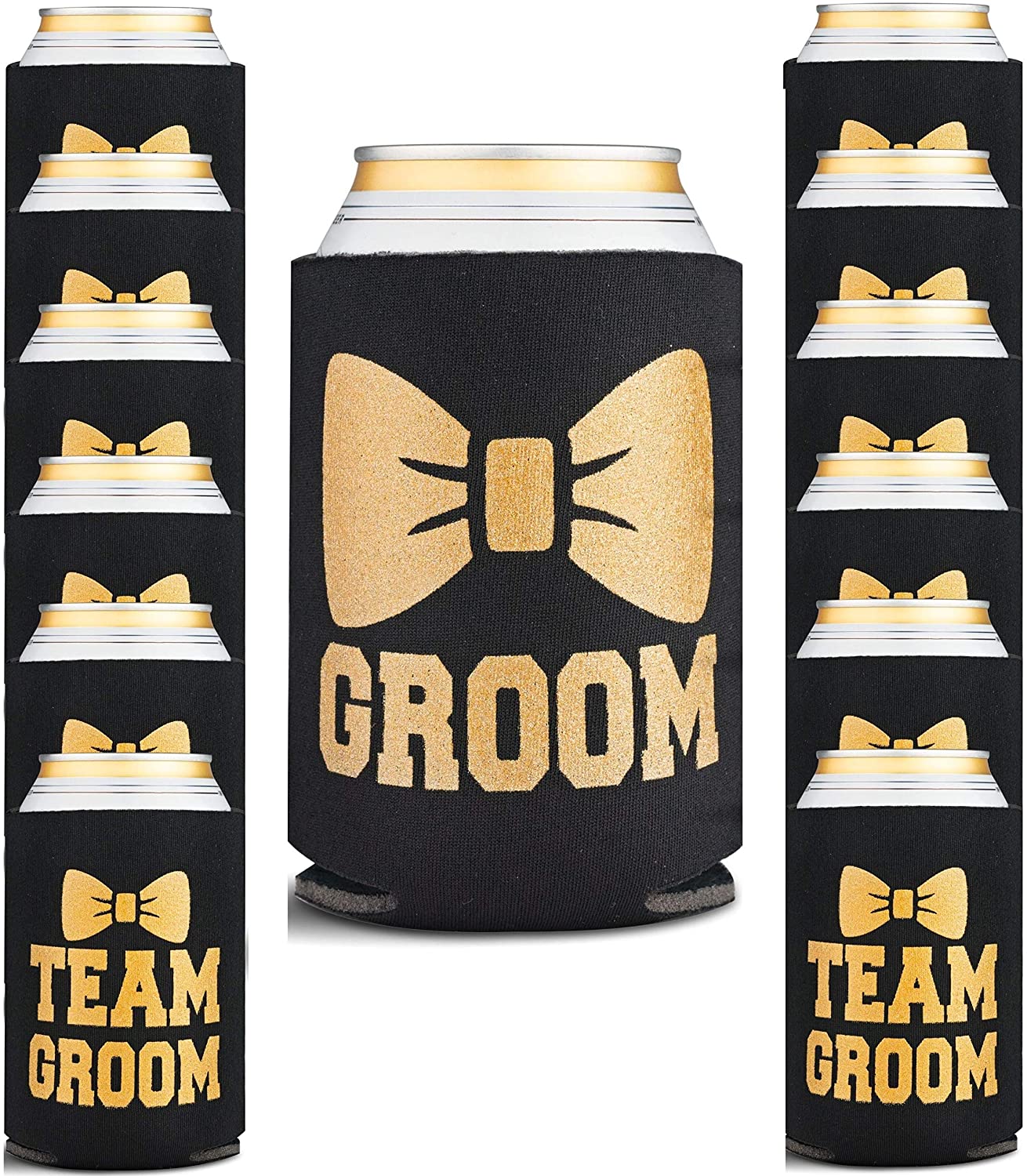 Bachelor Party Decorations for Men - Groomsmen & Groom Beverage Can Cooler  Sleeves & Party Game - Bachelor Party Favors for Wedding, Insulated  Holders, 13 Pack, Black and Gold 
