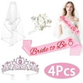 thumbnail image 1 of Bachelorette Bride Accessories Wedding Must Haves Bride Gifts for Bachelorette Party Favors Bridal Shower Crown, Bride to Be Sash&Veil Wrist Corsage Bridal Accessories 4Pcs Pink, 1 of 7