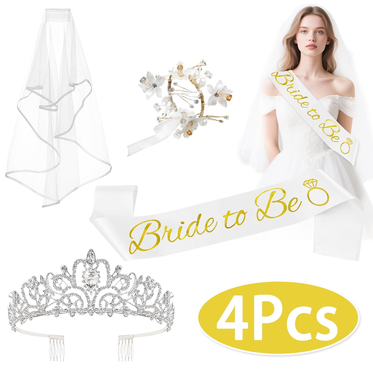 Hoofdband 'Bride To Be' Sluier Eucalyptus