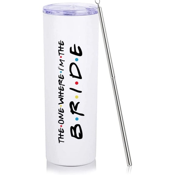Bachelorette Gifts For Bride Bridal Shower Gift For Bride 20oz White Skinny Wine Tumbler Bride To Be Gifts For Her Wedding Day Engagment Gifts For Bride From Friends Sisters Wine Cup With Lip Straw