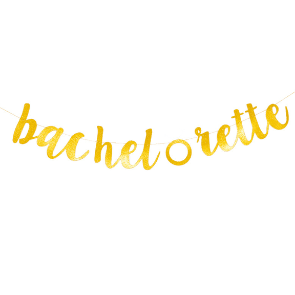 Bachelorette Gold Glitter Banner, Script Style, Party Decoration with Ring Design
