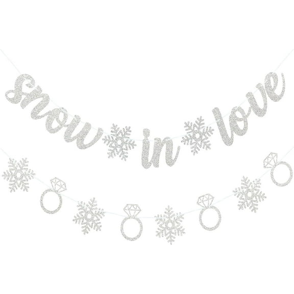 Bachelorette Party Banner, Snow in Love Banner Winter Bridal Shower Decorations, Glitter Silver Snowflake Ring Garland for Winter Snow Theme Wedding Engagement Party Decorations
