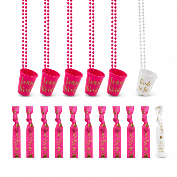 Bachelorette Party Shot Glasses Pink Bachelorette Party Favors Bachelorette Party Gifts for Bride Necklace and Wrists for Wedding Bachelor Party favors Bridal Shower Accessories 17PCS Hot Pink
