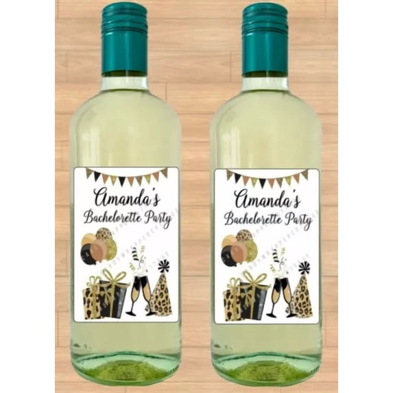 Bachelorette Party Leopard And Gold Wine Bottle Labels Personalized Gift