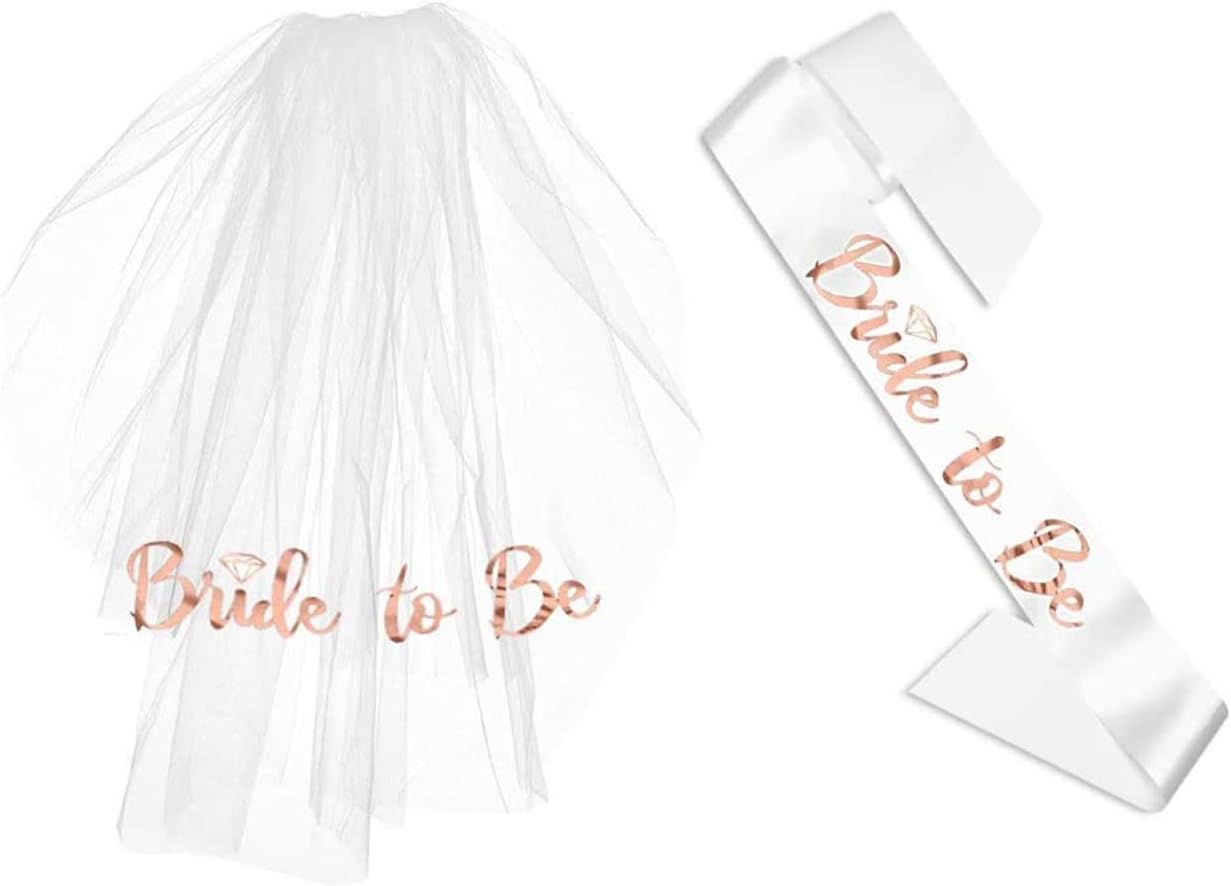 Bachelorette Sash & Veil Rose Gold Bridal Shower Supplies