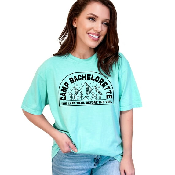 Bachelorette Themed T-Shirt, The Last Trail Before The Veil Tee, Funny Camping Bachelorette Party T-Shirt, Hiking Bridal Shower Shirt, Chalky Mint Comfort Colors T-Shirt, XL