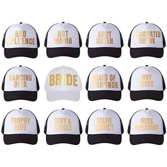 Bachelorette Trucker Hats I 12 Pack I 1 Bride Hat 11 Bride Tribe Hats I Bachelorette Party Favors Black$$Home Decor, Kitchen, & Other