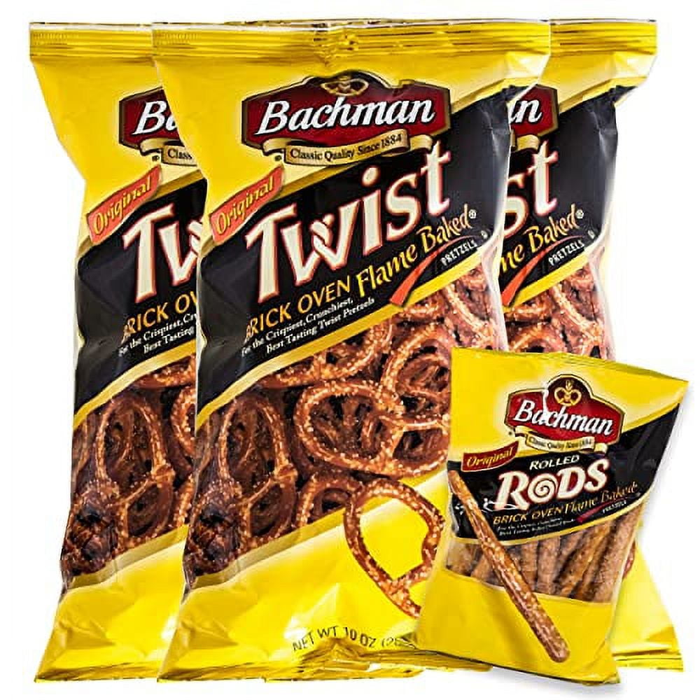 Bachman Original Pretzels (3, 10Oz Bags) Pack Bachman Rolled Rods (1, 10Oz Bag) Brick Oven