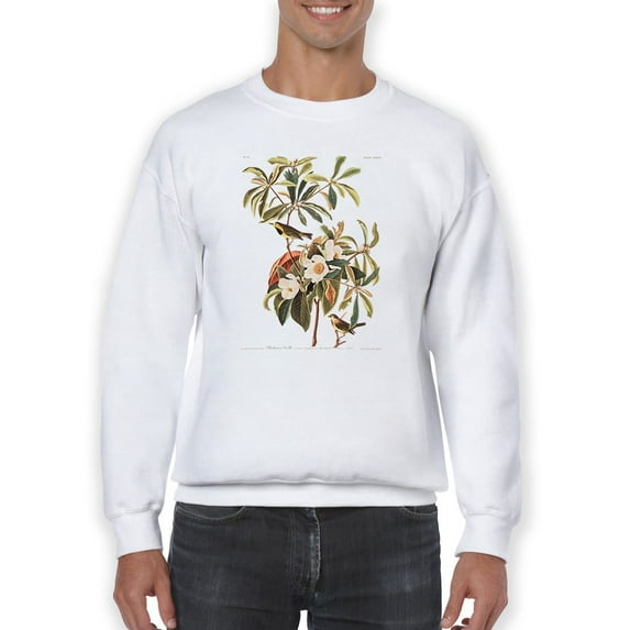 Bachman's Warbler And Flowers Sweatshirt Men -John James Audubon Designs, Male XX-Large