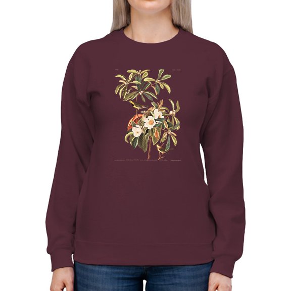 Bachman's Warbler And Flowers Sweatshirt Women -John James Audubon Designs, Female 5X-Large