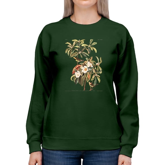 Bachman's Warbler And Flowers Sweatshirt Women -John James Audubon Designs, Female Medium