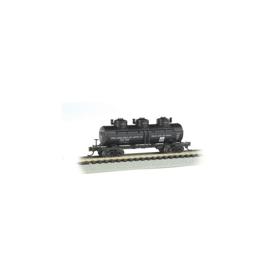 Bachmann - 3-Dome Tank Car - Ready to Run -- Philadelphia Quartz Co. (black) - N