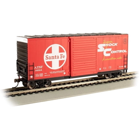 Bachmann 18202 HO Scale 40' Steel Hi-Cube, Sliding-Door Boxcar - Ready to Run -- Atchison, Topeka & Santa Fe #14044 (red, black, white; Shock Control Graphics)