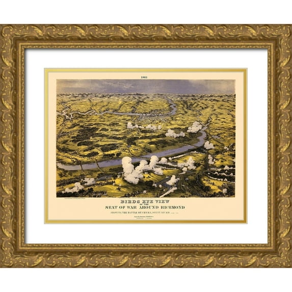 Bachmann 18x15 Gold Ornate Wood Framed with Double Matting Museum Art Print Titled - Around Richmond Virginia - Bachmann 1861