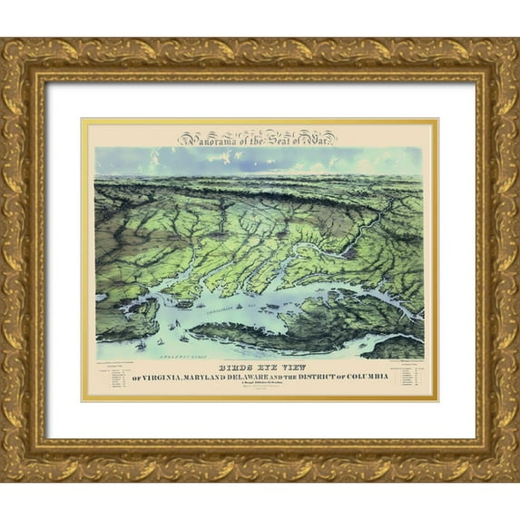 Bachmann 32x26 Gold Ornate Wood Framed with Double Matting Museum Art Print Titled - War of Maryland Virginia Delaware Washington DC