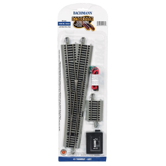 Bachmann HO Scale Nickel Silver/Gray Roadbed EZ-Track LH #5 Remote Turnout