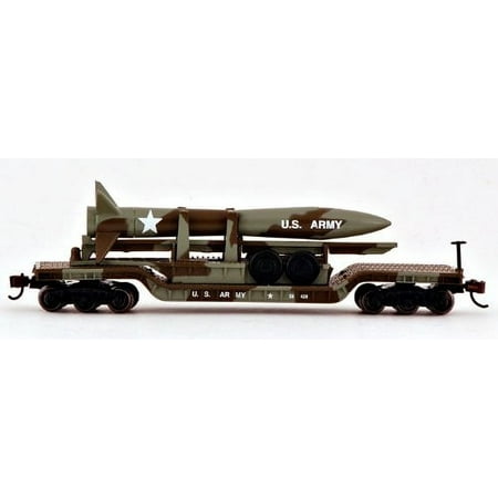 Bachmann Industries Inc. 52' Center-Depressed Flat-Car Olive Drab Military with Missile - N Scale Multi-Colored