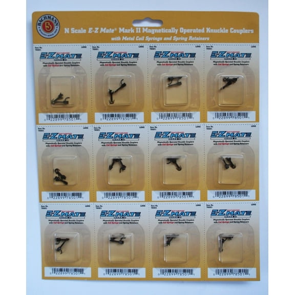 Bachmann Industries Magnetically Operated E-Z Mate Mark II Couplers - Long (12/card) N Scale Multi-Colored
