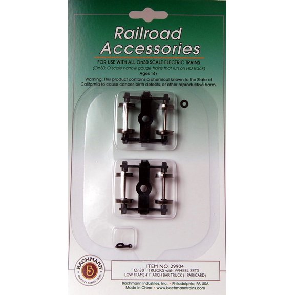 Bachmann On30 Scale Train Low-Frame 4' 1" Arch Bar Trucks 29904