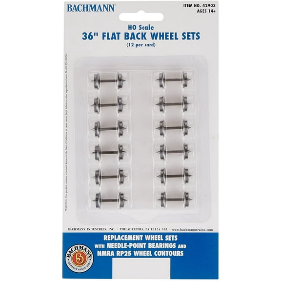 Bachmann Trains 36 FLAT BACK WHEEL SETS 12 per card - HO Scale