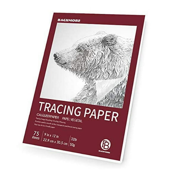 Bachmore 9x12 Artists Tracing Paper Pad, 75 Sheets Translucent Tracing Paper for Pencil, Marker and Ink - Trace Images, Sketch, Preliminary Drawing, Overlays 32 LB / 50 GSM