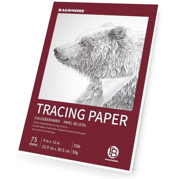 Bachmore 9x12 Artists Tracing Paper Pad, 75 Sheets  Translucent Tracing Paper for Pencil, Marker and Ink - Trace Images, Sketch, Preliminary Drawing, Overlays 32 LB / 50 GSM