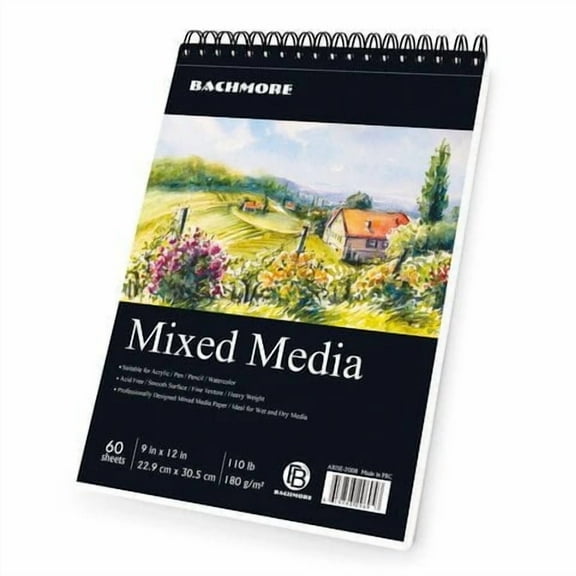 Bachmore Drawing Pad Mixed Media 9X12, 122lb, 80 Sheets Sketchbook