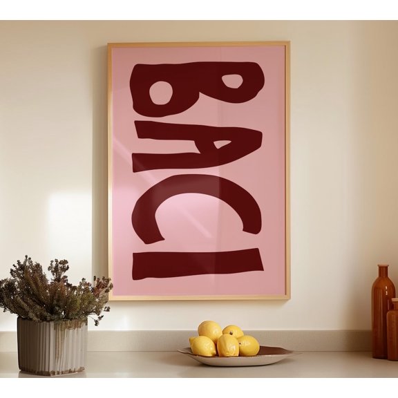 Baci Italian Mid Century Typography Poster, Unframed Size 8x12