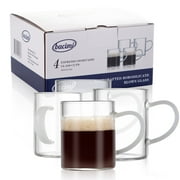 Bacimi Clear Demitasse Mini Espresso Cups with White Handles - Set of 4 / 3oz / 90 ML - Borosilicate Glass 3mm Thick for Espresso, Cappuccino, Latte & Hot Beverage -Dishwasher / Microwave Safe