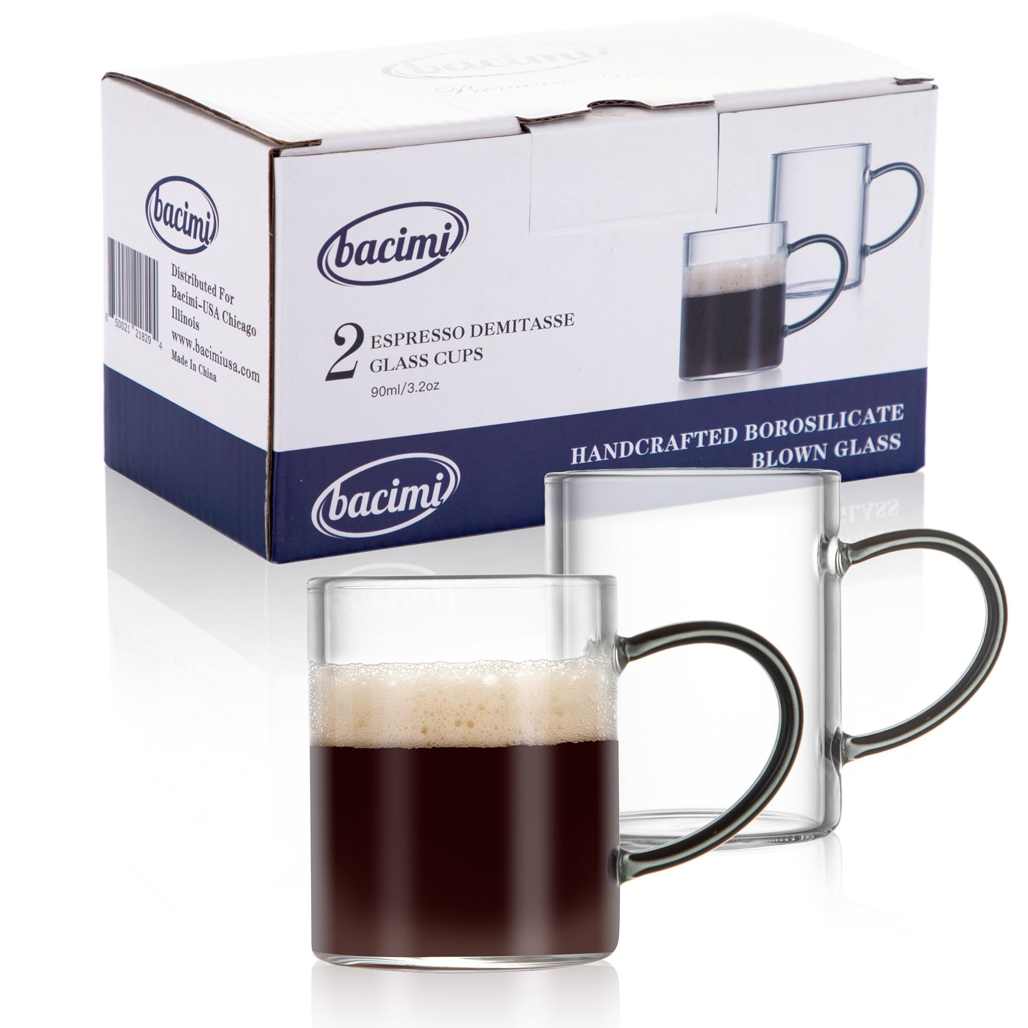 Bacimi Clear Mini Espresso Cups - Set of 2, 3oz / 90 ML, Borosilicate Glass, Holidays, Solid Print